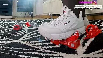 Play Kati toy car crush, trample, giantess, crushing, stomping , sneaker, high heels, ballerinas, trampling